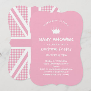 Invitación Union Jack Pink Gingham Baby Shower