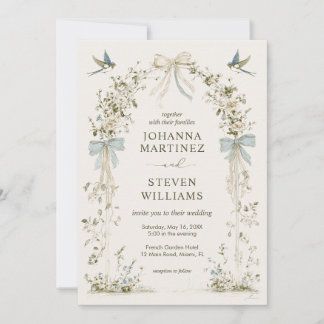 Invitación Union Time Beige Green Floral Birds Flower Wedding