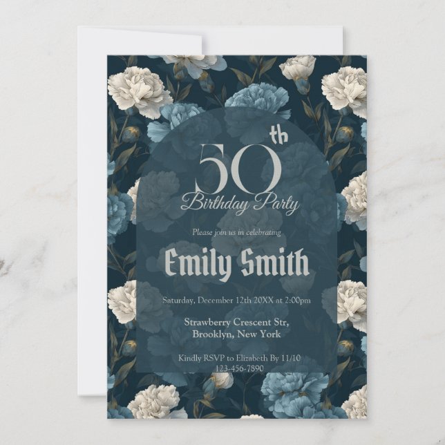 Invitación Unique Carnation Accent Surprise Birthday (Anverso)