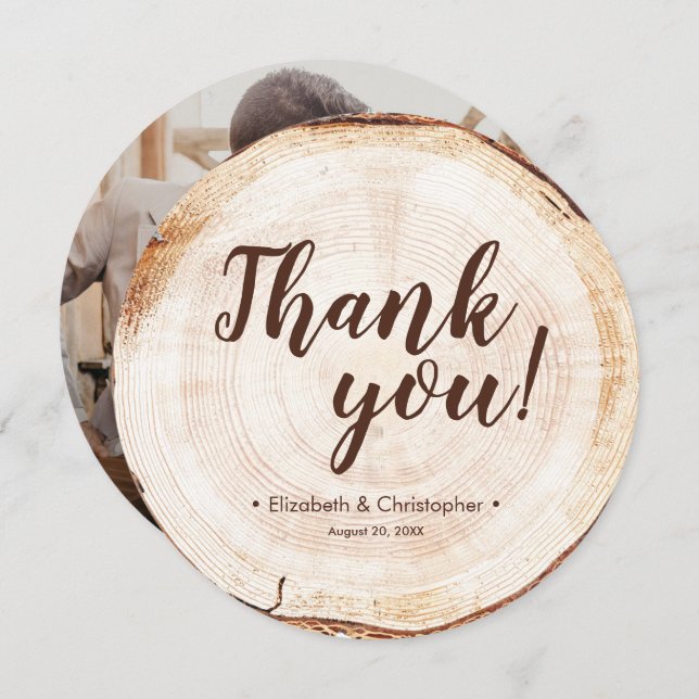 Invitación Unique Custom Rustic Wood Slice Wedding Photo (Anverso / Reverso)