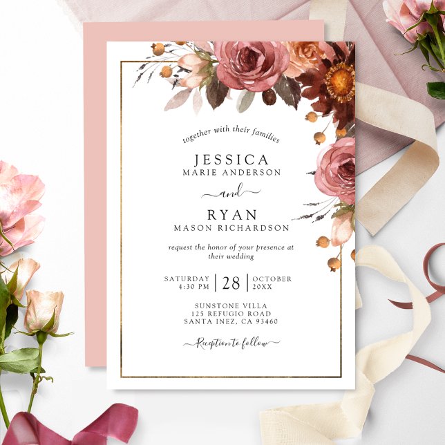 Invitación Unique Dusty Rose, Blush, Burgundy Floral Wedding (Subido por el creador)