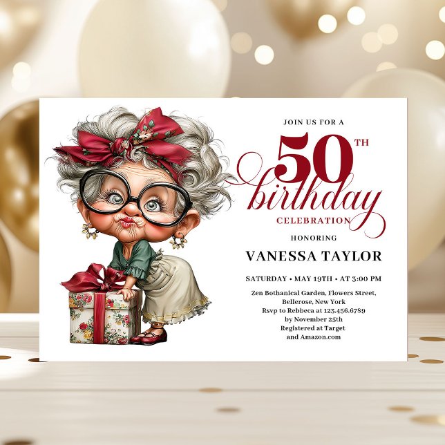 Invitación Unique Funny Lady 50th Birthday Humor Cartoon  (Unique Funny Lady 50th Birthday Humor Cartoon Invitation)
