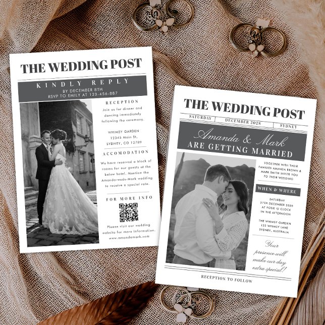 Invitación Unique Newspaper Wedding Black and white (Subido por el creador)