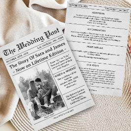 Invitación Unique Newspaper Wedding Invitation Details Photo