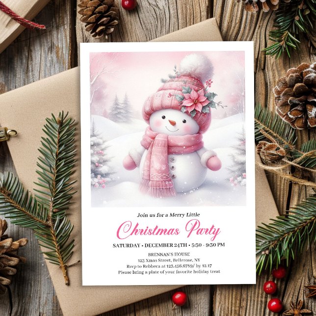 Invitación Unique Pink Snowman Kids Download Christmas Invite (Unique Pink Snowman Kids Download Christmas Invitation

)