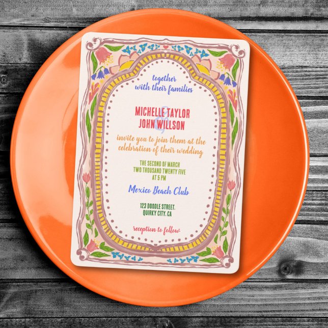 Invitación Unique Whimsical Floral Doodle Hand Painted  (hand painted floral wedding invitation)