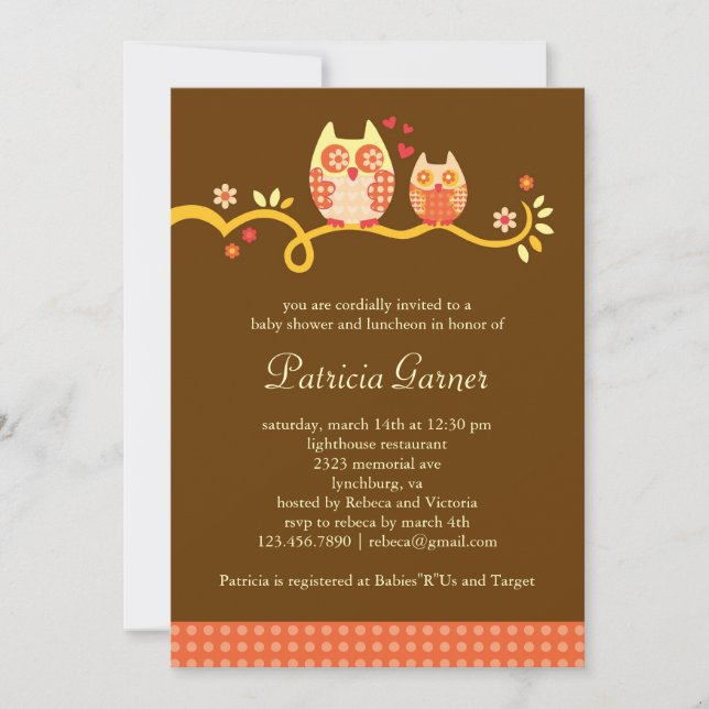 Invitación unisex de Baby Shower del búho de la (Anverso)