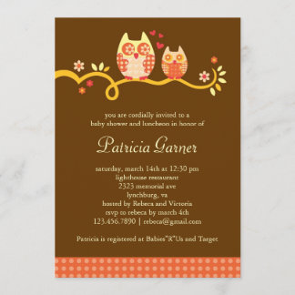 Invitación unisex de Baby Shower del búho de la