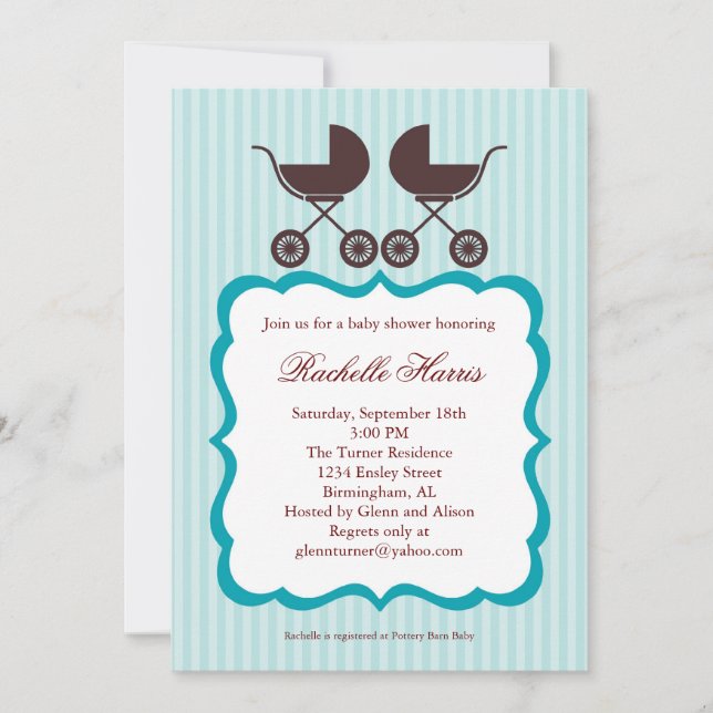 Invitación unisex gemela de Baby Shower (Anverso)