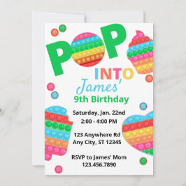 Invitación Unisex Rainbow Pop It Fidget Toy Birday Party