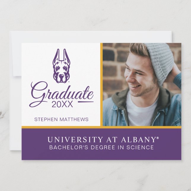 Invitación Universidad de Albany Gran Cabeza de Mascota Dane (Anverso)