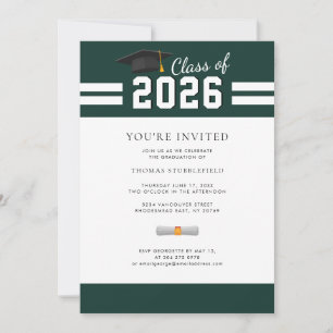 Invitación Universidad Graduation Green Graduado 2026 Fiesta