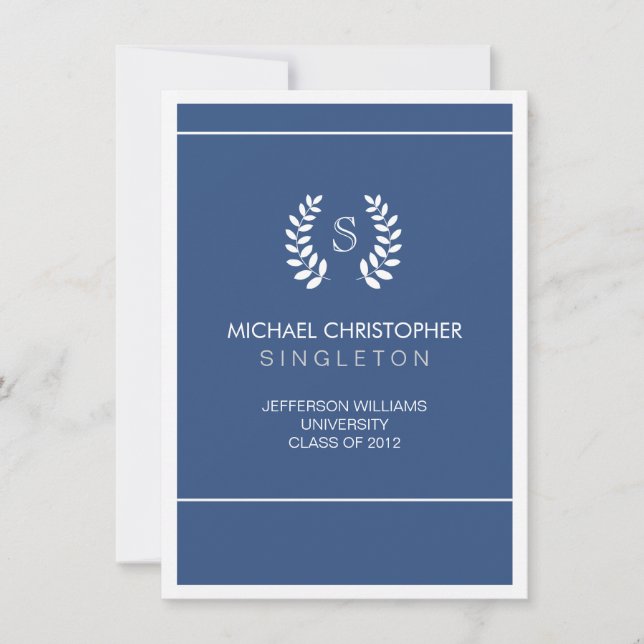 Invitación Universitaria de Graduación Azul y Blan (Anverso)