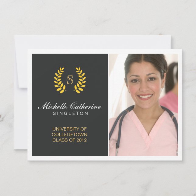 Invitación Universitaria de Graduación en Negro y  (Anverso)