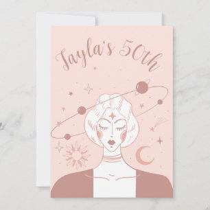 Invitación Universo Místico Coasters Rosa Musk Cumpleaños 50