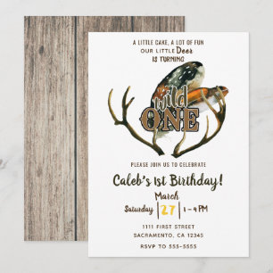 Invitación Uno Ciervo Salvaje Cuernos y Plumas Boho 1er Cumpl