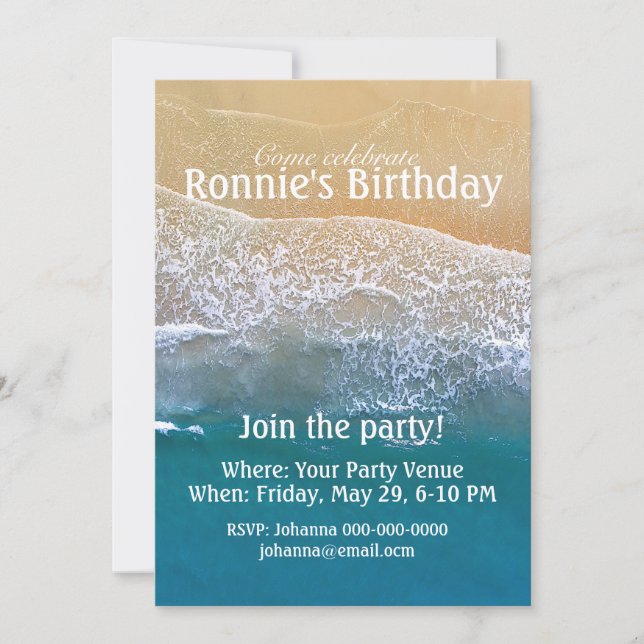 Invitación Uno con el cumpleaños de la playa (Anverso)