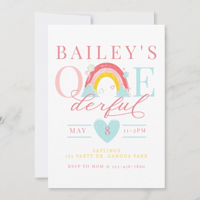 Invitación UNO derful, Primer cumpleaños, Arcoíris, UNO, Arco (Anverso)