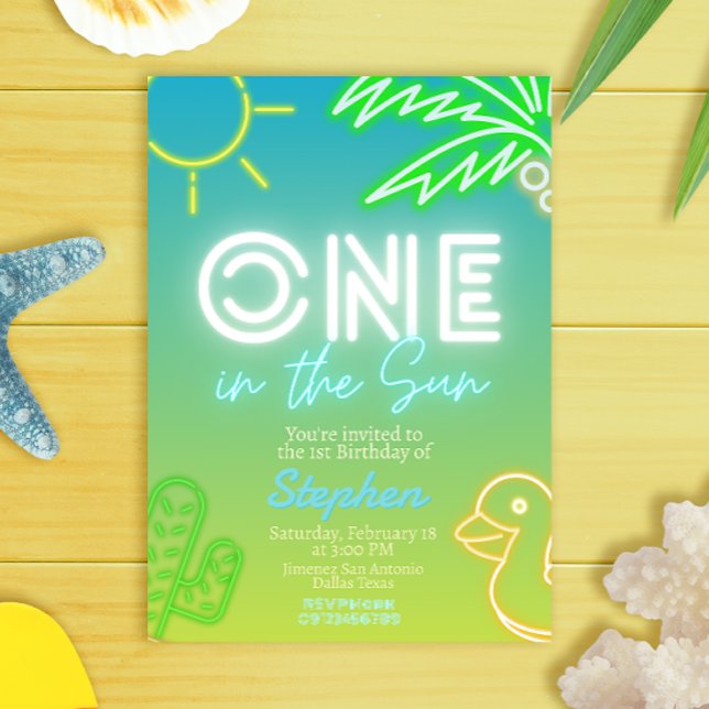 Invitación Uno en el sol - Boy 1er cumpleaños (One in the Sun - Boy 1st Birthday Invitation - Pool Party)
