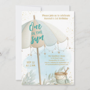 Invitación Uno en el Sol Cumpleaños de Verano en la Playa