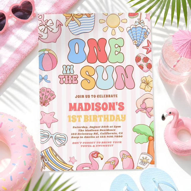 Invitación Uno En El Sol Cumpleaños Tropical Playa (Subido por el creador)