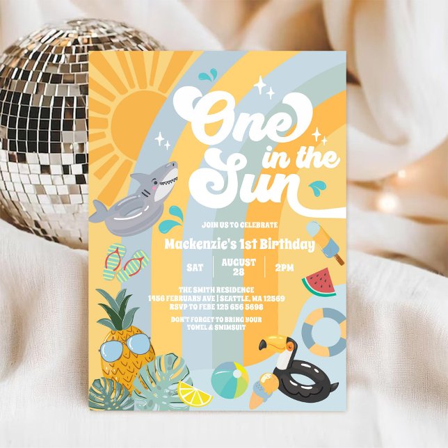 Invitación Uno En El Sol Cumpleaños Verano Arcoiris Sol (Subido por el creador)