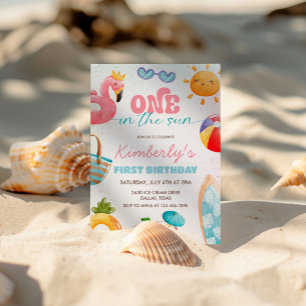 Invitación Uno En El Sol Fiesta de Cumpleaños de Playa Tropic