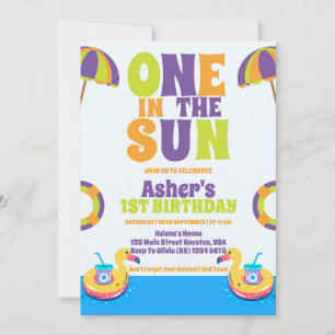 Invitación Uno En El Sol Niño Playa Tropical Cumpleaños 1