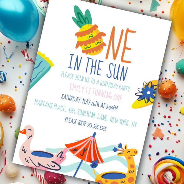 Invitación Uno en el sol primera fiesta de cumpleaños piscina (Subido por el creador)