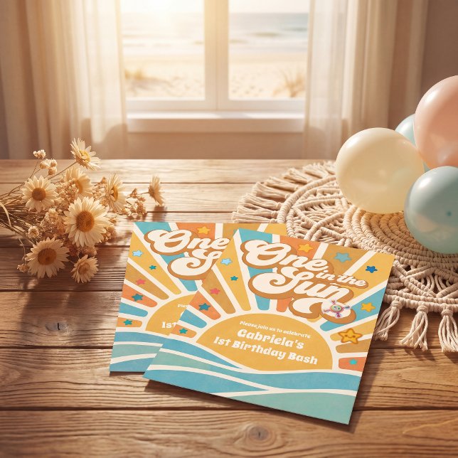 Invitación Uno en el sol retro azul cumpleaños 1  (Subido por el creador)
