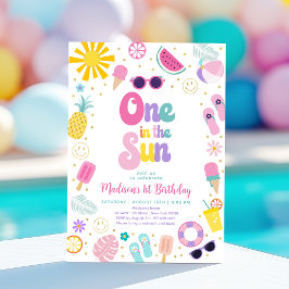 Invitación Uno en la piscina de Chicas solares Fiesta Cumplea