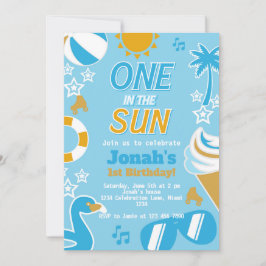 Invitación Uno en la piscina de sol Fiesta cumpleaños verano