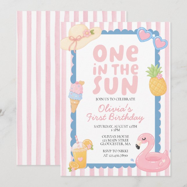 Invitación Uno en la playa costera de cumpleaños 1er (Anverso / Reverso)