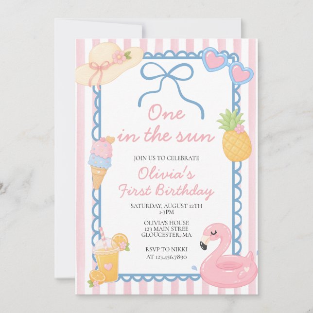 Invitación Uno en la playa costera de cumpleaños 1er (Anverso)