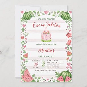 Invitación Uno en Melón Acuarela Rosa Dulce Cumpleaños de Ver