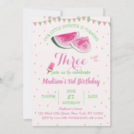 Invitación Uno En Melón Cute Watermelón Tercer Cumpleaños