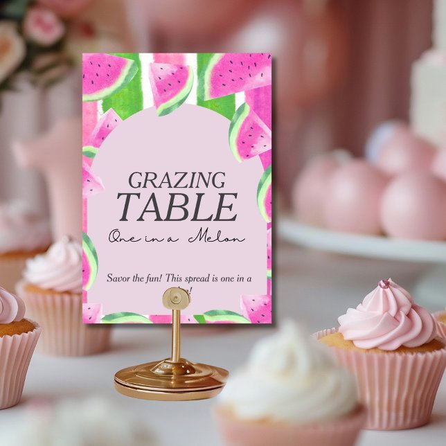 Invitación Uno en Melón GRAZANDO MESA Rótulo de sandía rosa (One in Melon GRAZING TABLE Pink Watermelon Sign)