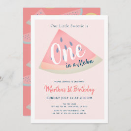 Invitación Uno en Melón Melón Rosa Primer cumpleaños