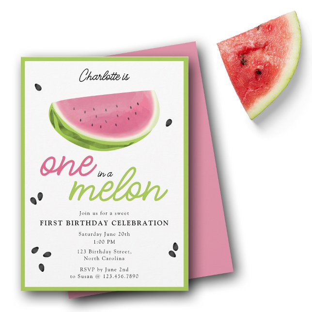 Invitación Uno en Melón Melón Verano Primer Cumpleaños (One in a Melon Watermelon Summer 1st Birthday Invitation)