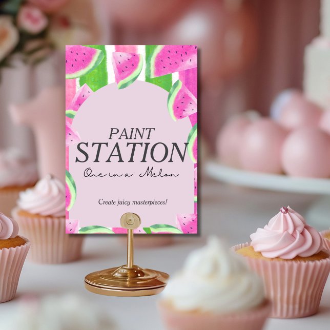 Invitación Uno en Melon Paint Station Sandía Rosa Señal (One in Melon Paint Station Pink Watermelon Sign)