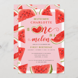Invitación Uno En Melón Primer Cumpleaños Dulce sandía Rosa