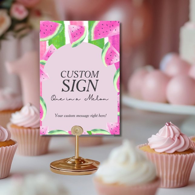 Invitación Uno en Melón Sandía Rosa Personalizada Letrero (One in Melon Custom Pink Watermelon Sign)