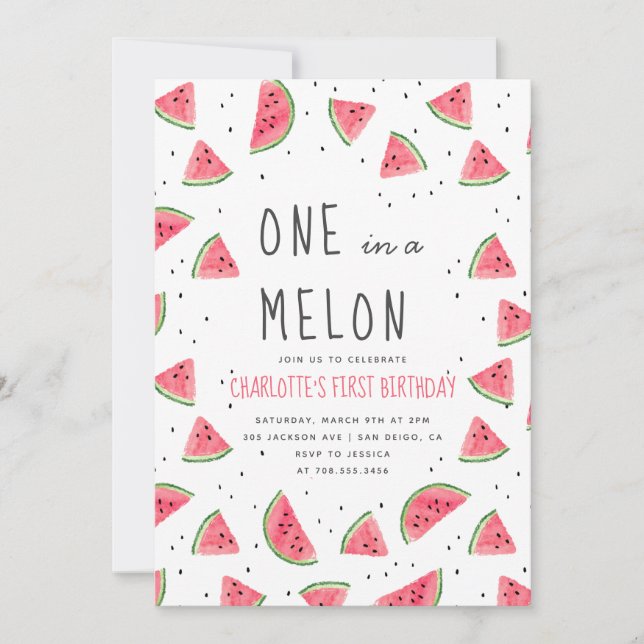 Invitación Uno en Melon Watermelon Primer cumpleaños (Anverso)
