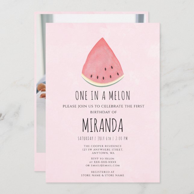 Invitación Uno en Melon Watermelon Primer cumpleaños (Anverso / Reverso)