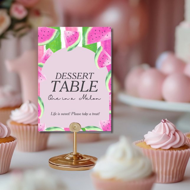 Invitación Uno en Postre de Melón TABLA Sandía Rosa Letrero (One in Melon Dessert TABLE Pink Watermelon Sign)
