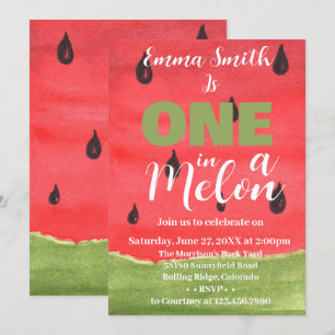 Invitación Uno en un cumpleaños de Melón Sandía 1er
