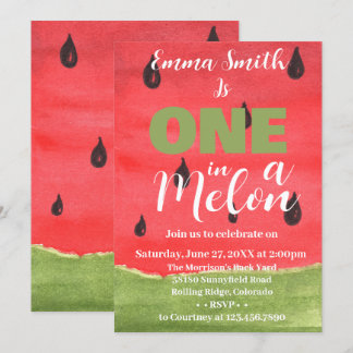 Invitación Uno en un cumpleaños de Melón Sandía 1er