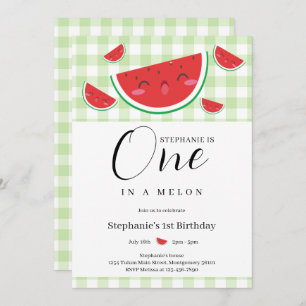 Invitación Uno en un Fiesta de verano de Melon Gingham de cum
