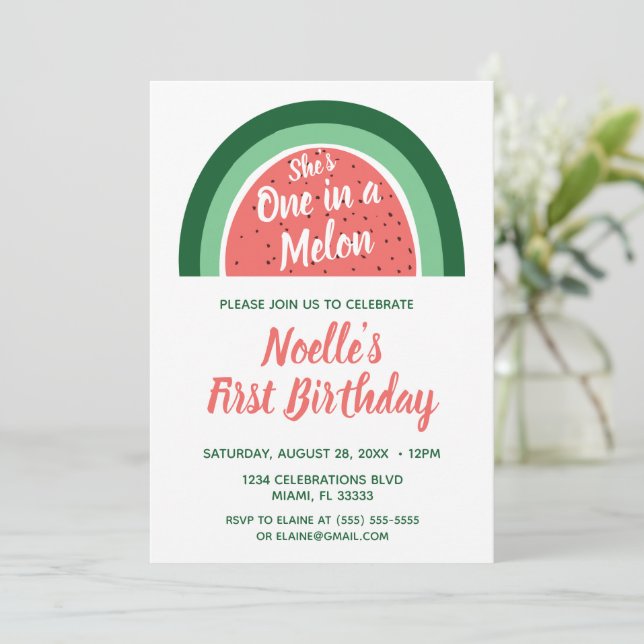 Invitación Uno en un Melón 1er cumpleaños (Anverso de pie)