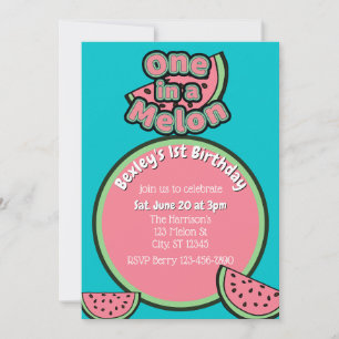 Invitación Uno en un Melón, 1er Cumpleaños de Sandía Brillant